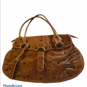 Vera Pelle leather studded purse light brown Italy